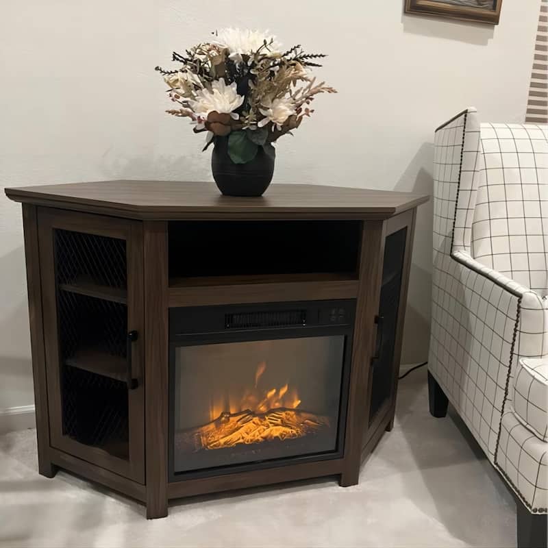 45" Industrial Corner Electric Fireplace TV Stands Console Table with 17'' Electric Fireplace