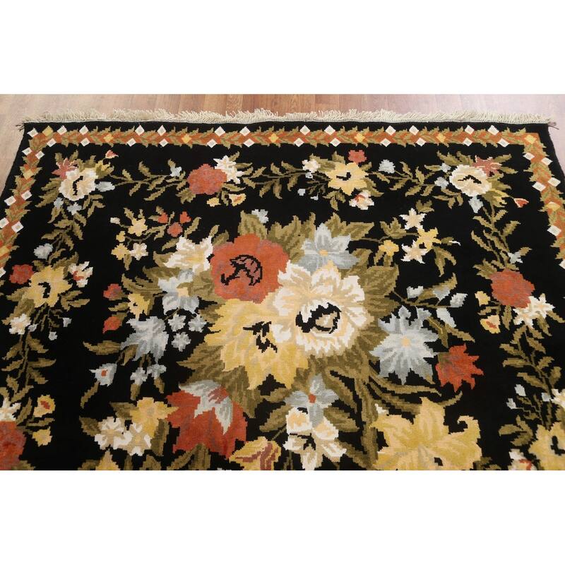 Vegetable Dye Wool/ Silk Aubusson Area Rug Hand-knotted Office Carpet - 5'9" x 8'2"