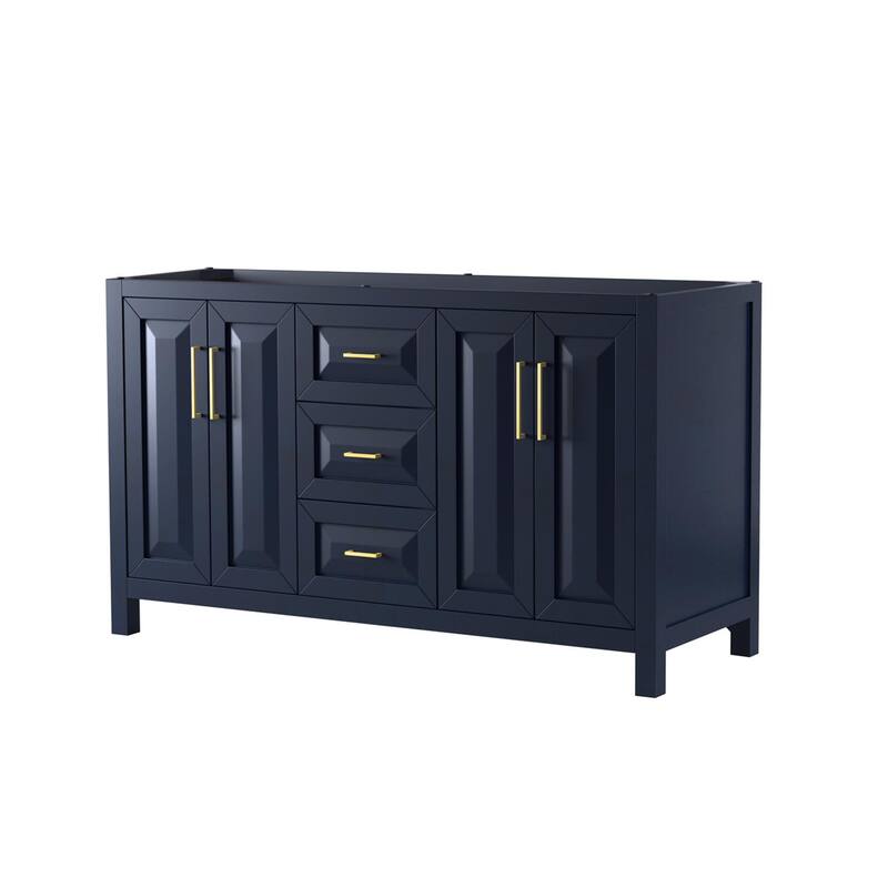 Wyndham Collection Daria 59" Double Free Standing Vanity Cabinet Only - Dark Blue / Brushed Gold Hardware