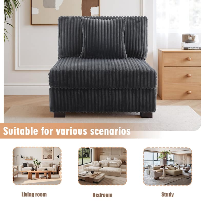 35.7" W Plush Corduroy Upholstered Armless Modular Sofa Chair
