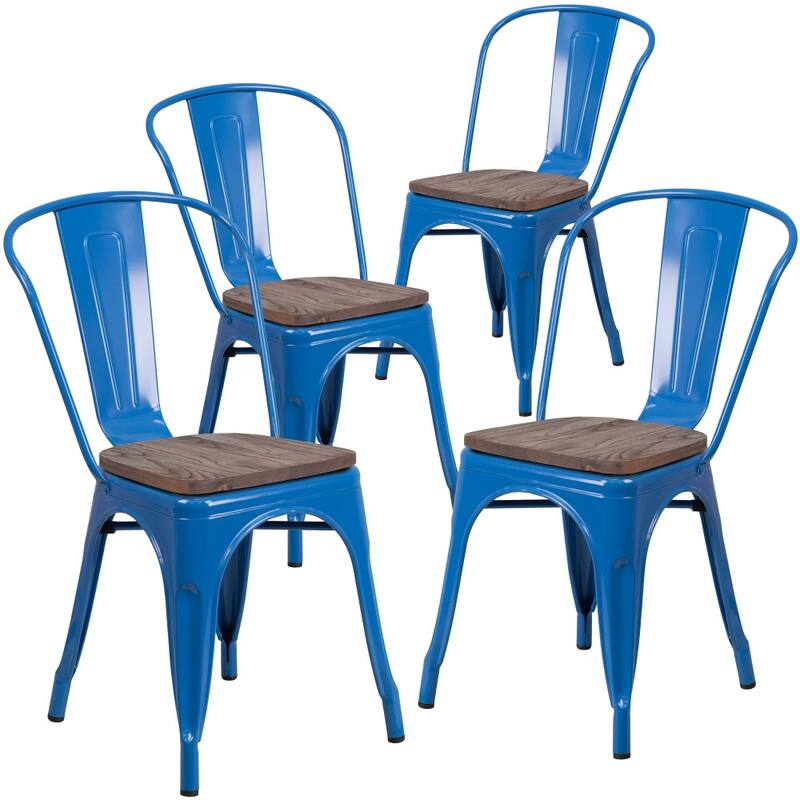 Wood Seat/ Galvanized Steel Stackable Chair (Set of 4) - 18"W x 20"D x 33"H