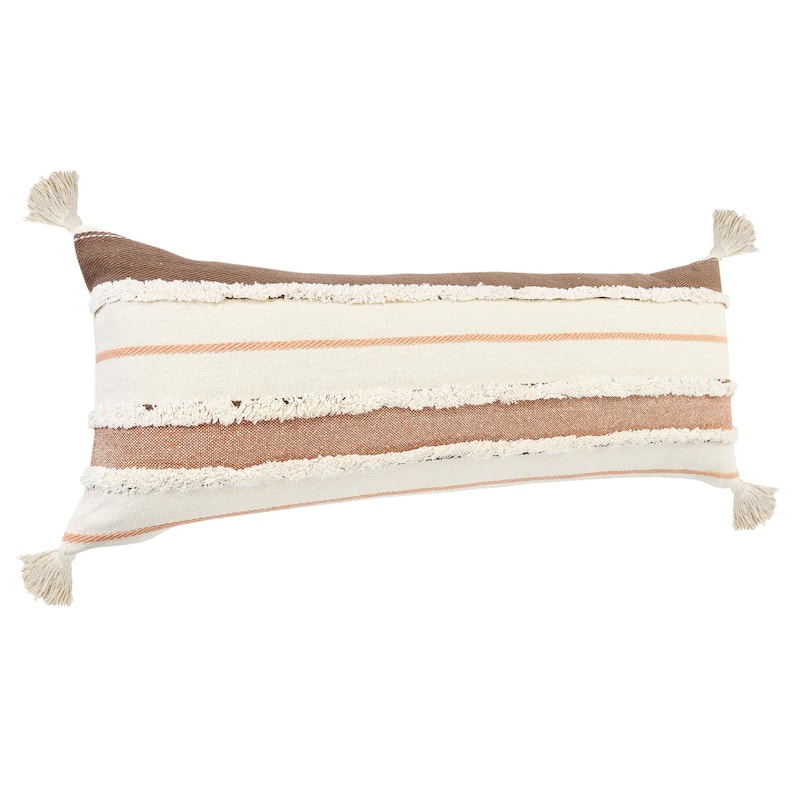 HomeRoots 14" X 36" Brown And Off-White 100% Cotton Striped Zippered Pillow