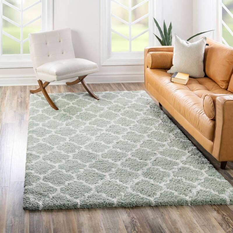Shag Shoploni Collection Area Rug - 5'3"x8' - White Cyan