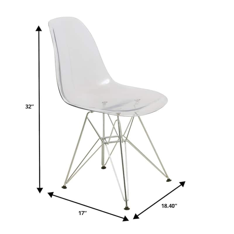 Cresco Transparent Acrylic Chairs with Chrome Eiffel Legs - Modern Dining Chairs for Kitchen Dining Room Home Office Set of 2