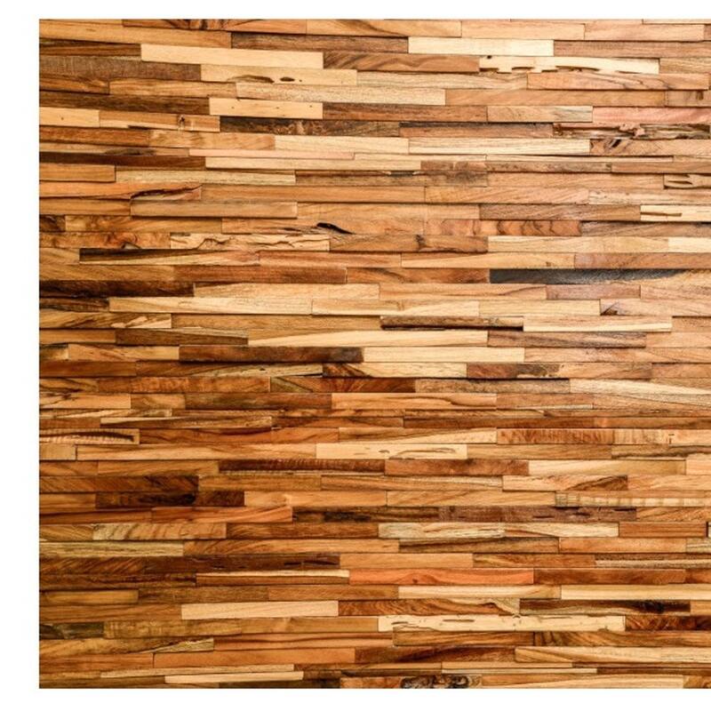 HomeRoots Brown 3D Embossed Geometric Teak Reclaimed Wood Decorative Wall Panels - 47.75' X '11.75' X '0.75