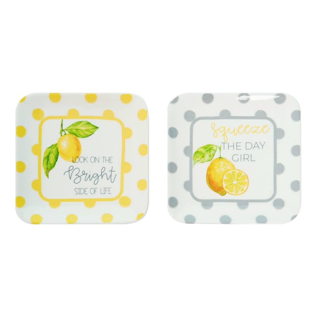 Transpac Ceramic Lemon Plate Set of 2 Spring Home Decorations