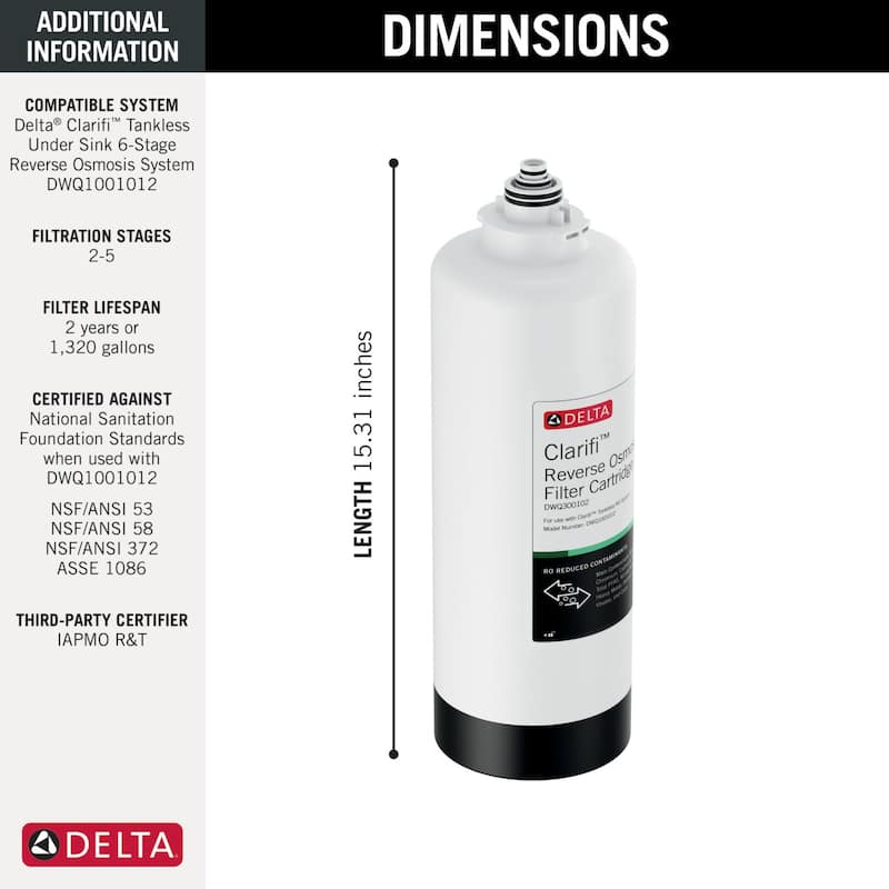 Delta DWQ300102 Clarifi Reverse Osmosis Filter Cartridge Replacement