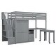 preview thumbnail 31 of 55, Space-Saving Loft Bed with Shelves Wardrobe, Movable table & Side Desk, Wooden Twin Bed Frmae wiht Storage Stairs & Two Drawers