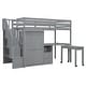 preview thumbnail 107 of 112, Space-Saving Wood Loft Bed with Storage Stairs & Wardrobe, Multifunctional Furniture Bed Frame with Desk & Drawers