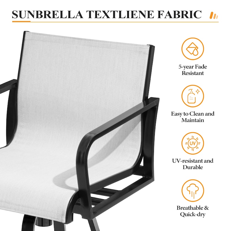 Outdoor Barstools with Back, Bar Stools Swivel Bar Chairs Set of 4, Bar Height, with Sunbrella Textilene Mesh - See Picture