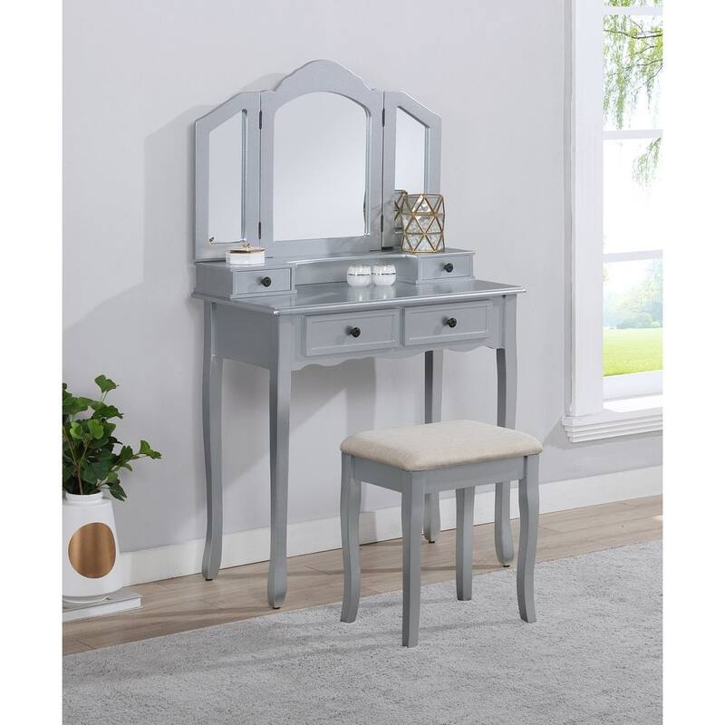 2-piece Vanity Table Set, Wooden Vanity Make Up Table and Stool Set
