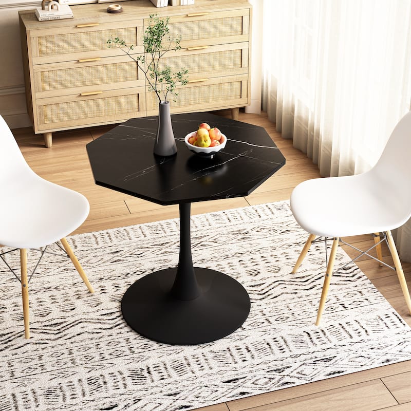 31.50"Modern Octagonal Coffee Table with Printed Marble Table Top,Metal Base, for Dining Room, Kitchen, Living Room