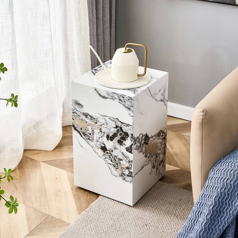 Roomfitters Cube Coffee Table with White MDF and Textured Finish, Stylish Compact Accent Table for Home Decor, White