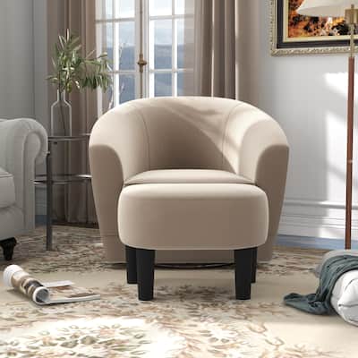 Swivel Accent Chair with Ottoman, Comfy Velvet 360 Degree Swivel Barrel Round Club Tub Sofa Chair for Bedroom Reading Room