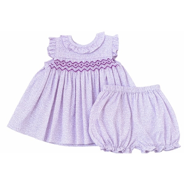 slide 1 of 1, Laurenza's Baby Girl Lilac Floral Smocked Dress and Bloomers Set