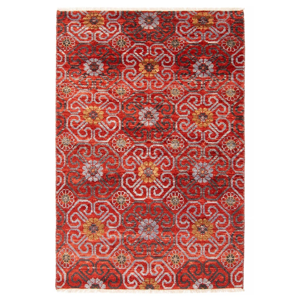 ECARPETGALLERY Hand-knotted Mystique Red Wool Rug - 4' x 6' 2"