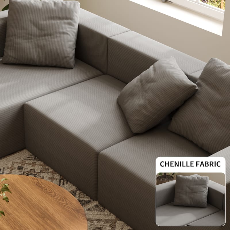 Corduroy Chaise Sectional Couch Convertible into Sleeper Sofa Bed, Deep Seating Modular Compression Sofa for Living Room