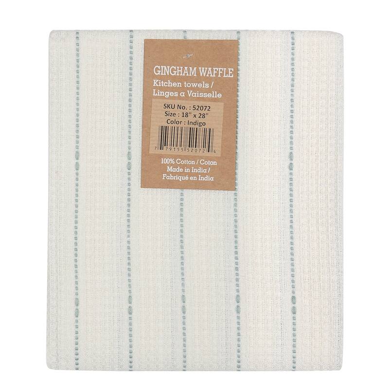 Gingham Waffle Kitchen Towel Set of 4 - 18x28 - Indigo