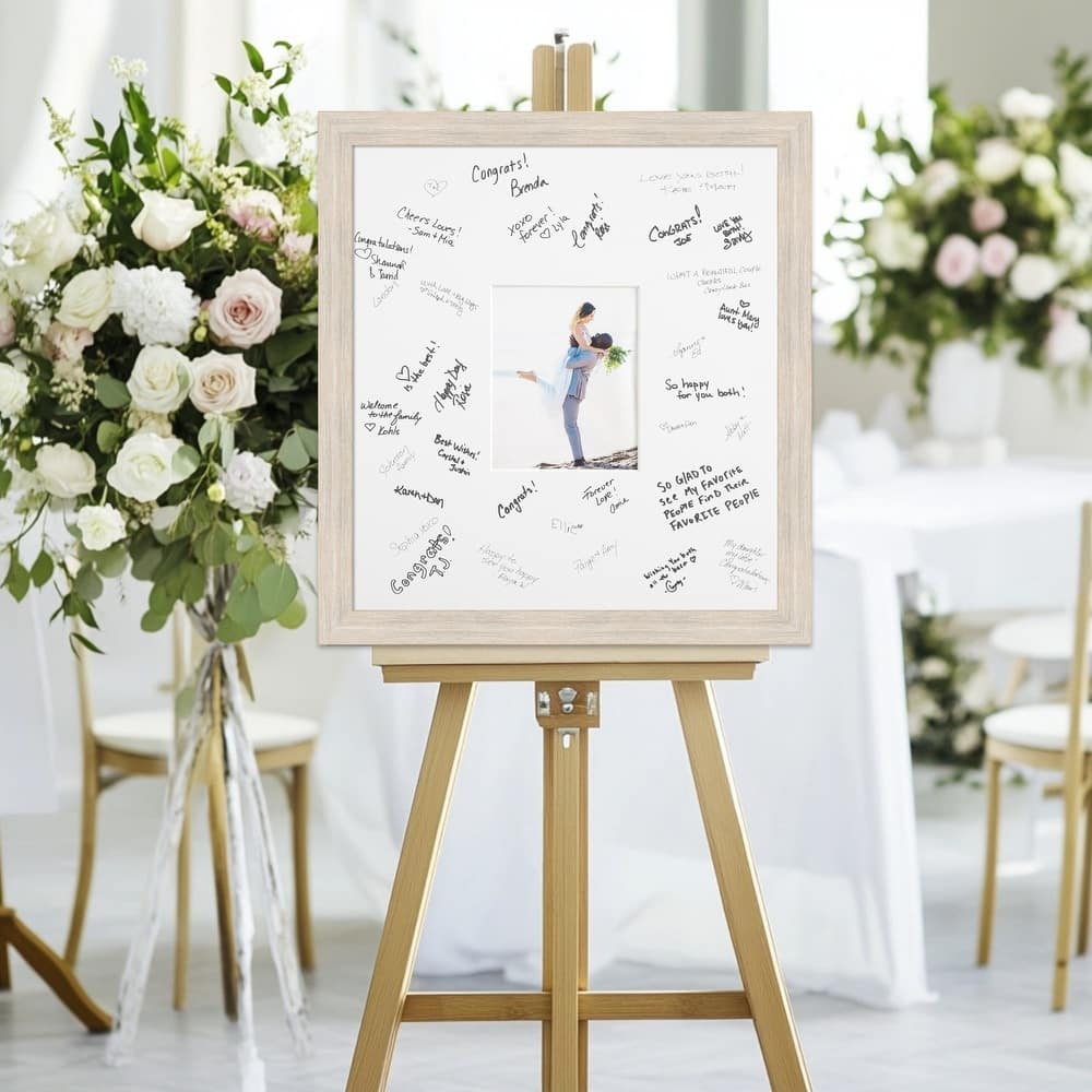 Hardwood Signature Mat Picture Frame - Autograph Photo Frame Guest Book Alternative for Weddings, Graduations, or Retirement