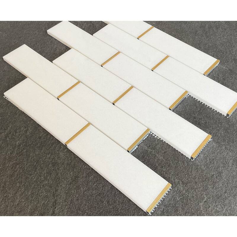 Thassos White and Gold Metal Marble Wall and Floor Mosaic Tile - Case (10 Sheets)