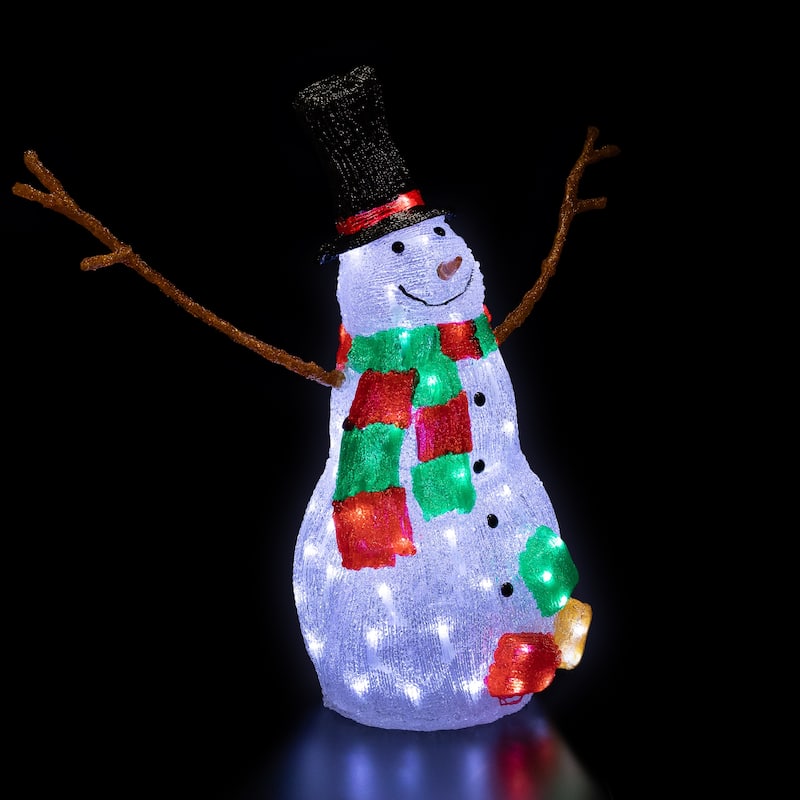 23" Lighted Commercial Grade Acrylic Snowman Christmas Display Decor - White