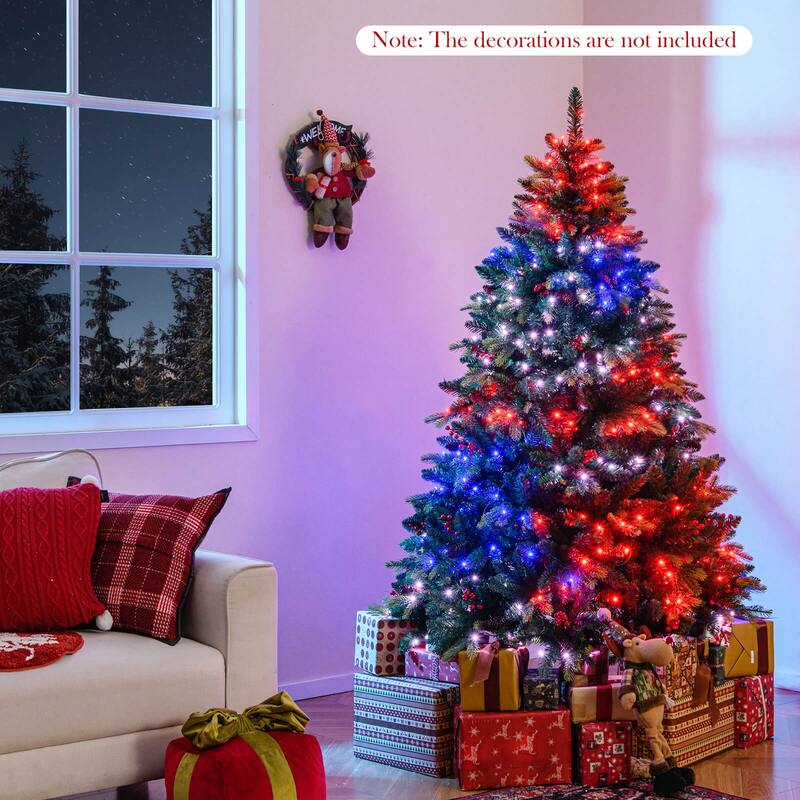 Costway 5/6/7/8 FT Artificial Christmas Tree with 250/370/500/650 RGB - Green - See Details