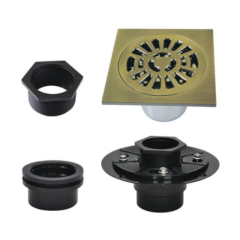Kingston Brass BSFK4267 Watercourse 3-15/16" Square Shower Drain - Antique Brass