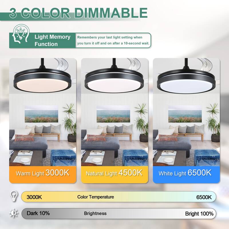 Cusp Barn 42 Inch Retractable Ceiling Fan with Lights, Modern Silent DC Motor 6 Speeds Chandelier Ceiling Fan for Bedroom