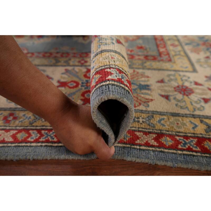 Light Blue Kazak Area Rug Handmade Wool Carpet - 8'0" x 9'11"
