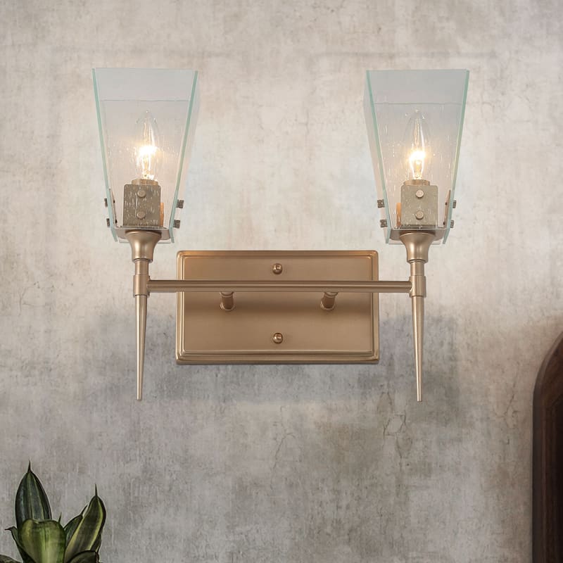 Mirha Mid-Century Modern Industrial Dimmable Glass Wall Sconce Bathroom Vanity Lights Foyer Powder room Hallway - Gold/ 2-light