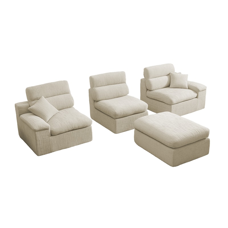111" L-Shaped Slub Chenille Sofa with High Backrest, No Assembly Required