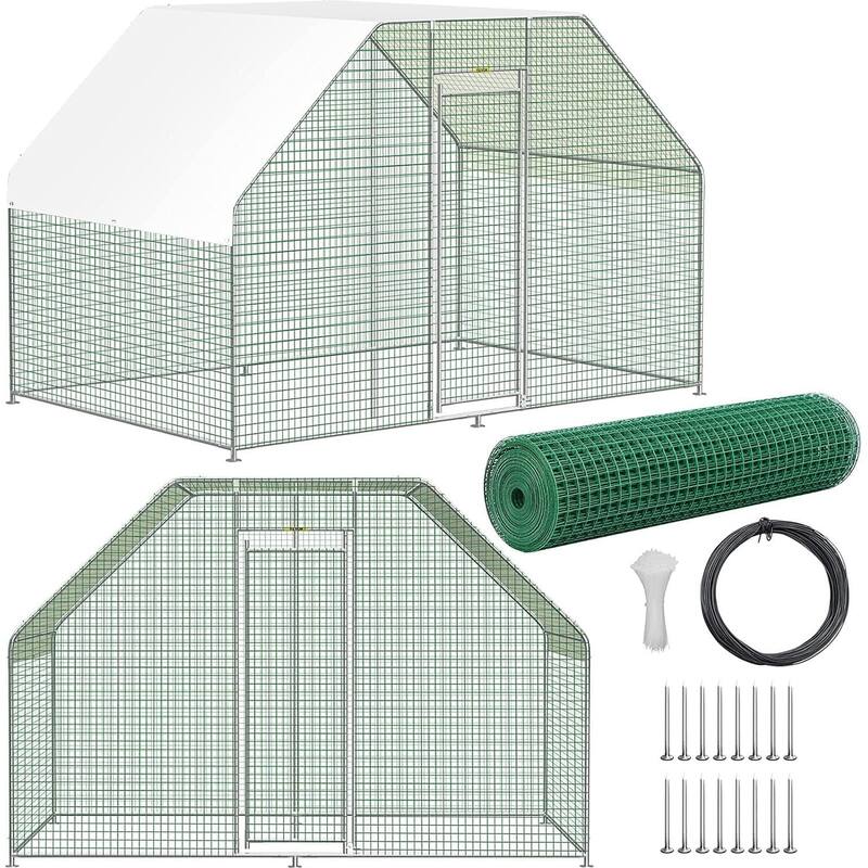 Large Metal Chicken Coop, with Waterproof Roof Cover - 6.5x9.5x6FT