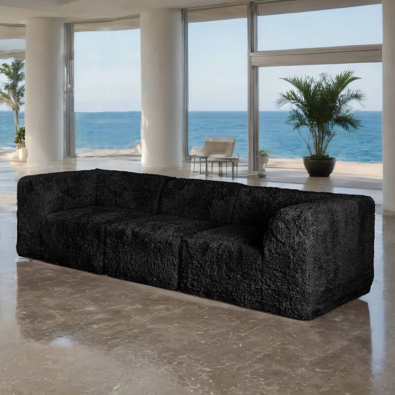 Furniture of America Ylena Modern 3-Piece Faux Fur Foam Modular Compressed Sofa - Black