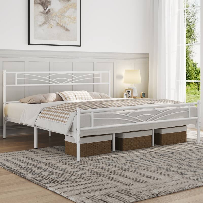 Yaheetech Metal Platform Bed Frame with Underbed Storage Bed Frame with Cloud-inspired Design Headboard