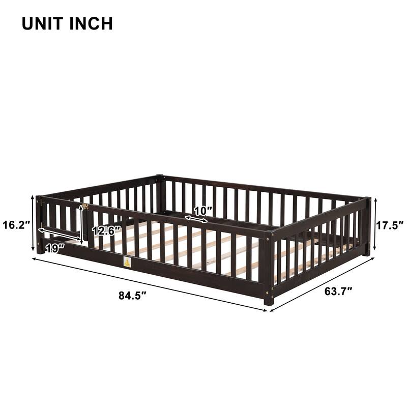 Twin/Full/Queen Size Floor Bed with Safety Guardrails, Toddler Floor Bed for Girls and Boys