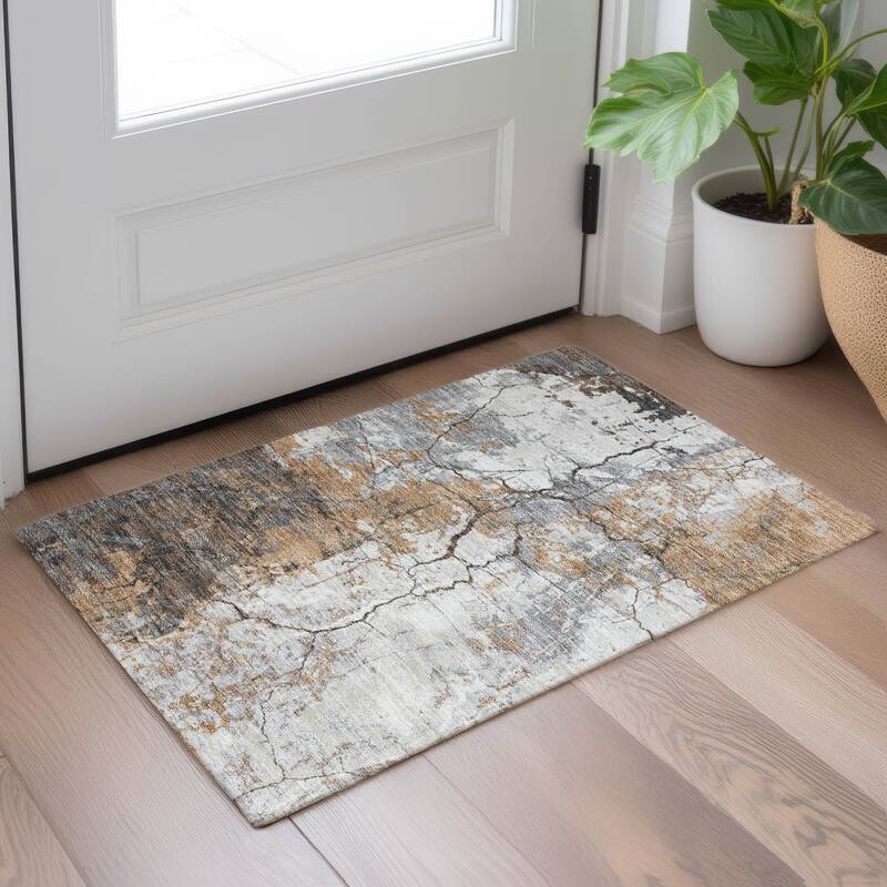 Machine Washable Indoor/ Outdoor Modern Crackle Chantille Rug