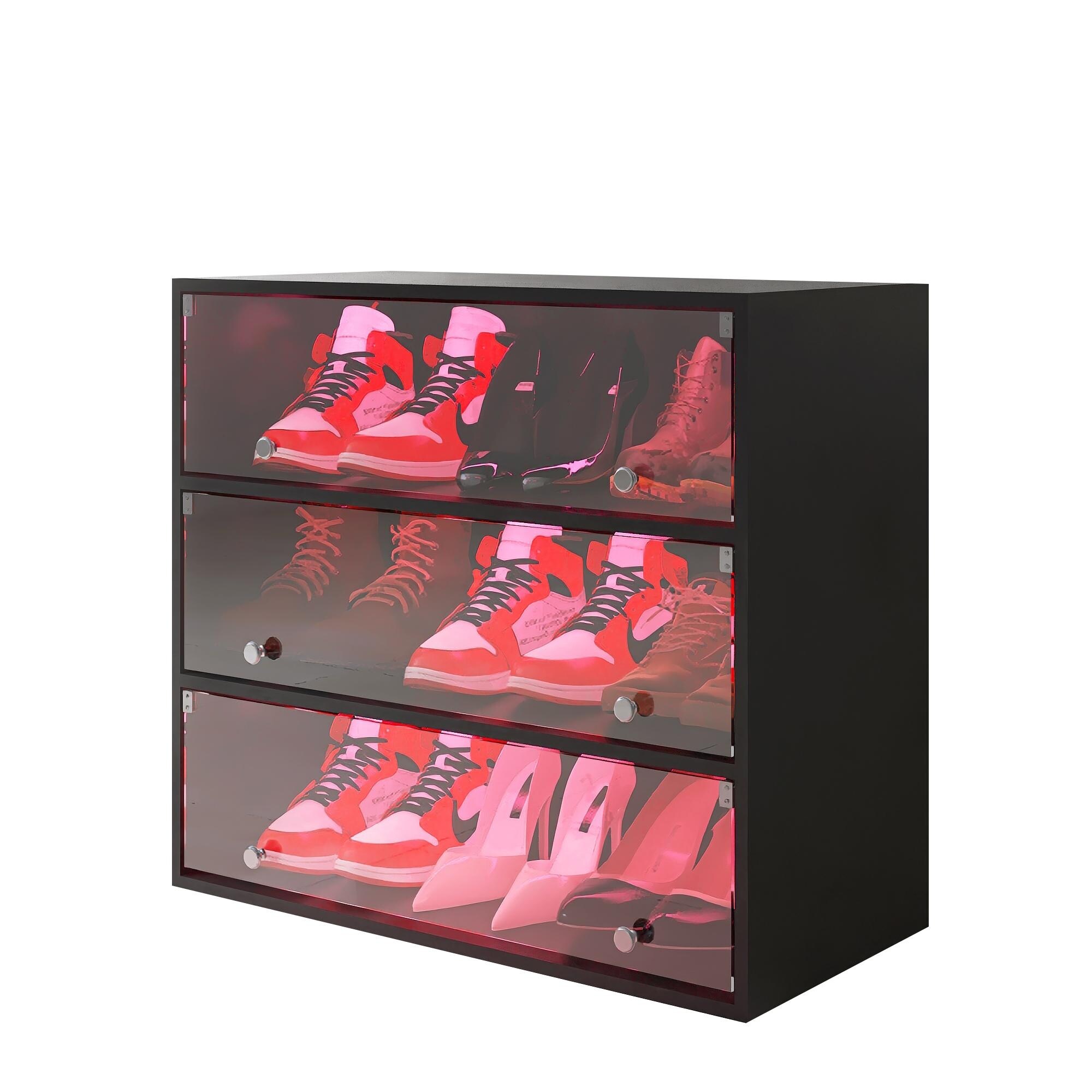 LED light shoe box three layers with glass doors for Hallway Black