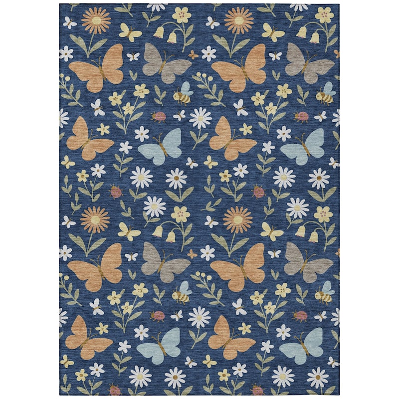 Machine Washable Indoor/ Outdoor Whimsy Butterfly Chantille Rug