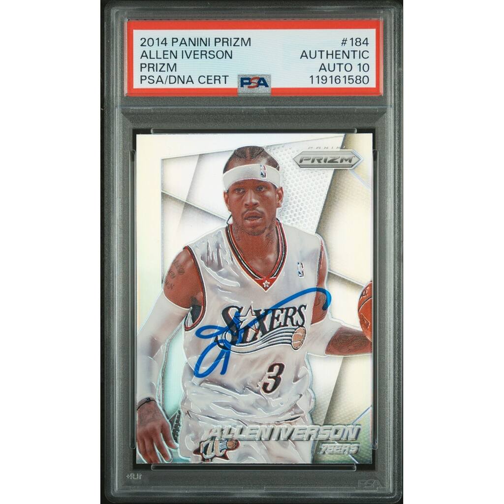 Allen Iverson 2014 Panini Silver Prizm Signed Basketball Card #184 Auto Graded PSA 10 Cert # 119161580 - 8' x 11'
