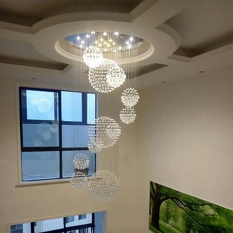 Luxury LED Chandelier Crystal Spiral Rain Drop Pendant Lamp - 31" x 110"