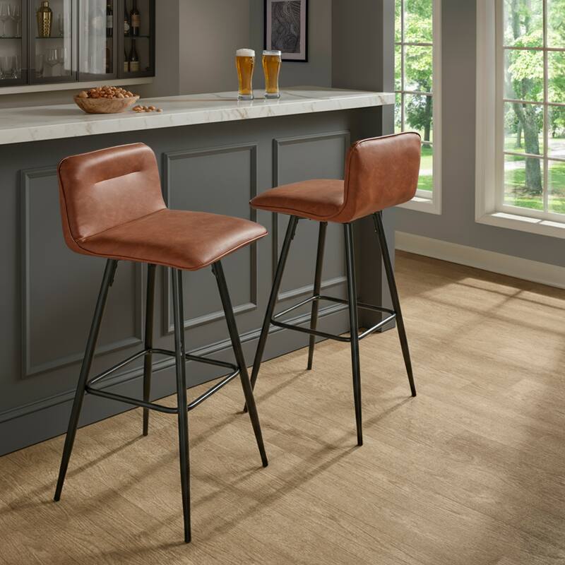 Porch & Den Kerby 30" Fixed-Height Swivel Bar Stool with Metal Legs & Square Footrest (Set of 2)