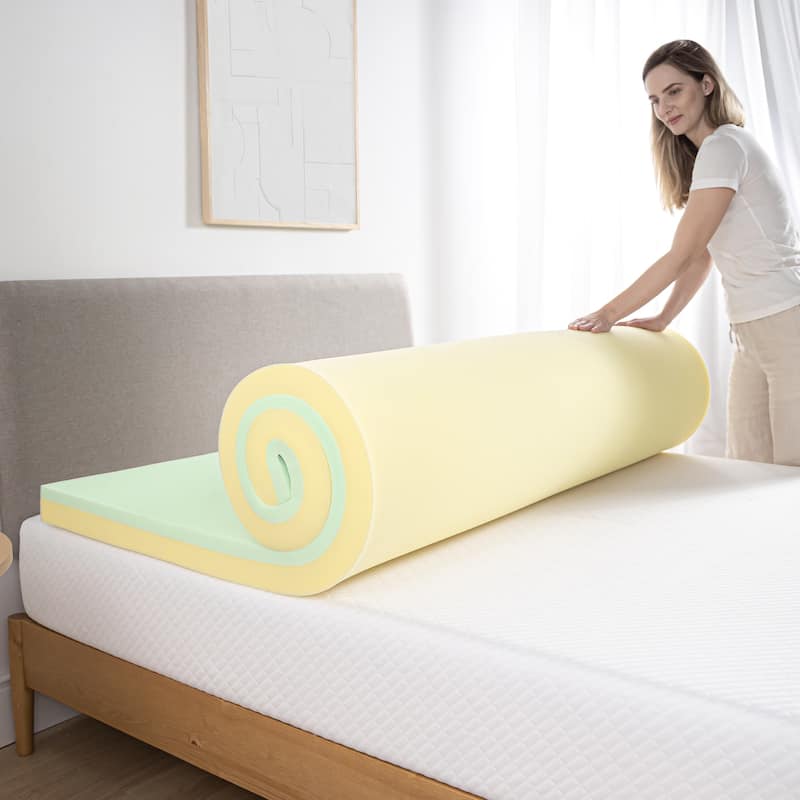 Priage by ZINUS 3 Inch Green Tea Memory Foam Mattress Topper - Queen