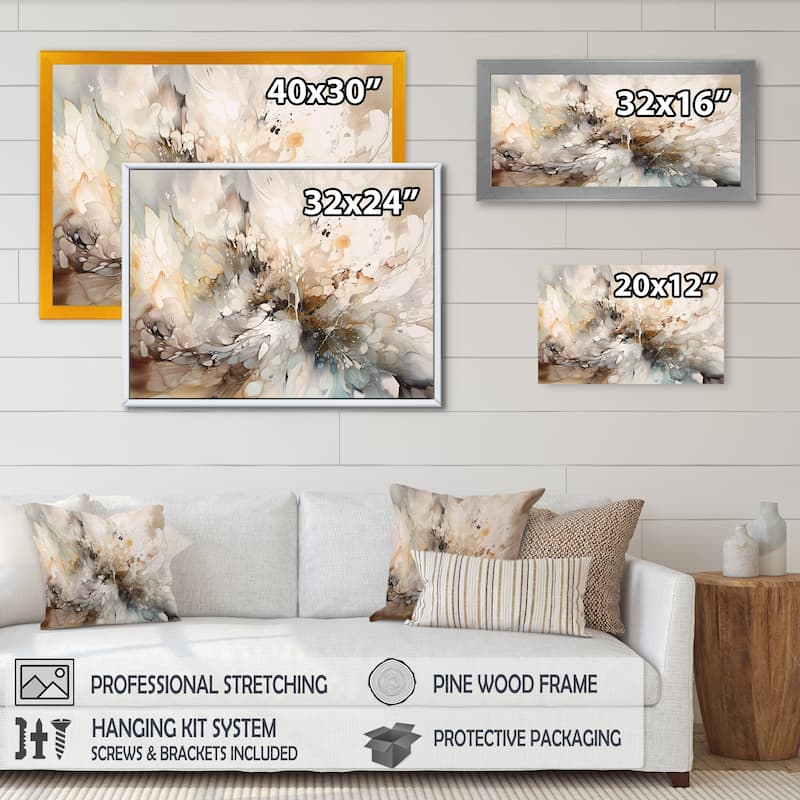 Designart "White And Grey Geometric Depths I" Modern Geometric Framed Wall Art For Living Room
