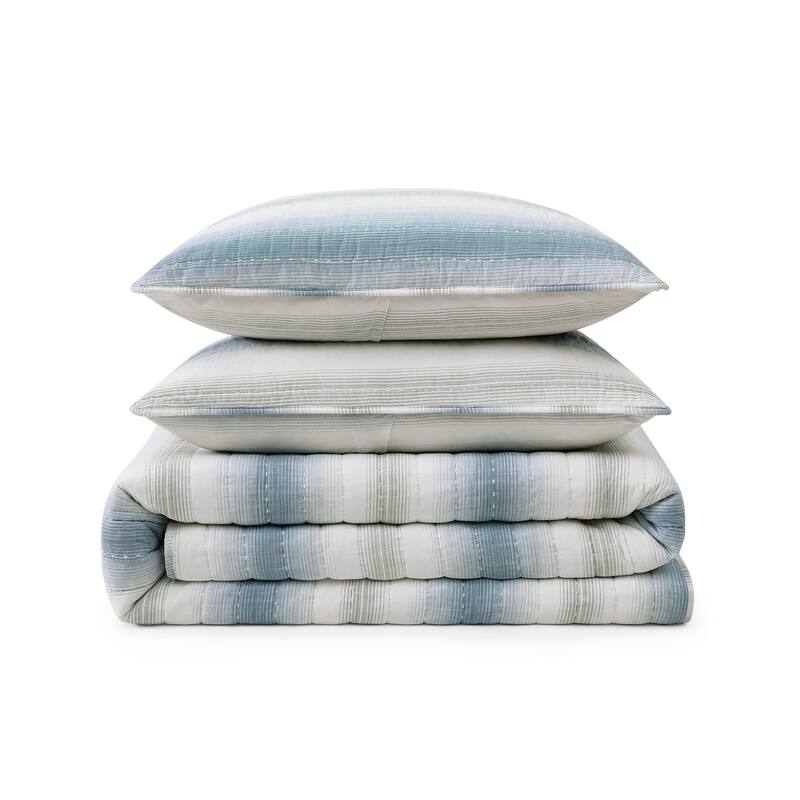 Tommy Bahama Prima Island Stripe Blue Cotton Reversible Quilt Set