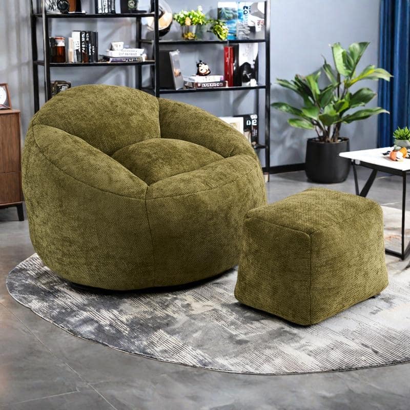 Chenille Memory Foam Bean Bag Chair with Oversized Lounger Plush Support
