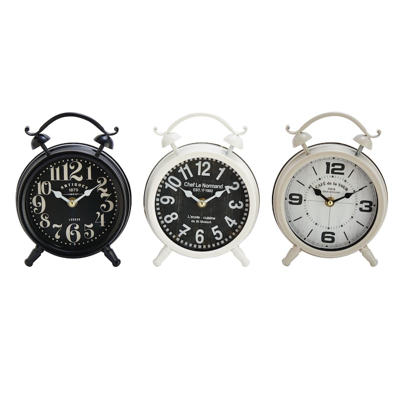 Benzara White/Red/Grey Iron Metal Striking Table Clock (Pack of 3)