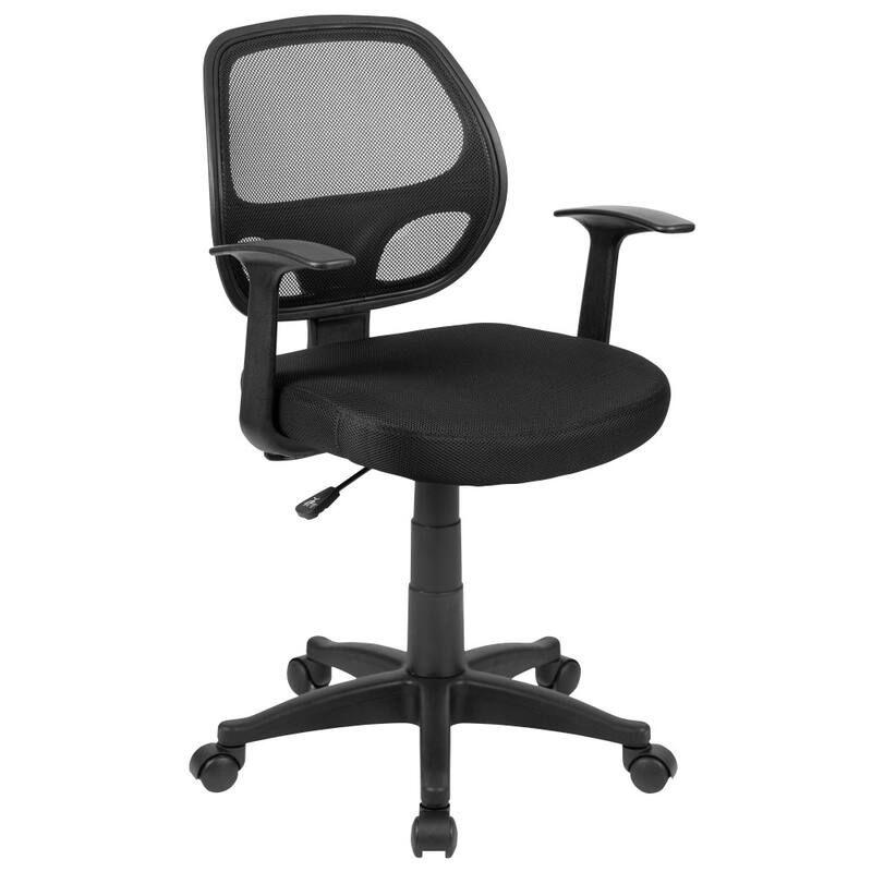 Mid-Back Mesh Swivel Task Office Chair with T-Arms - Office Furniture - 21"D x 24"W x 34.25" - 39"H - Black