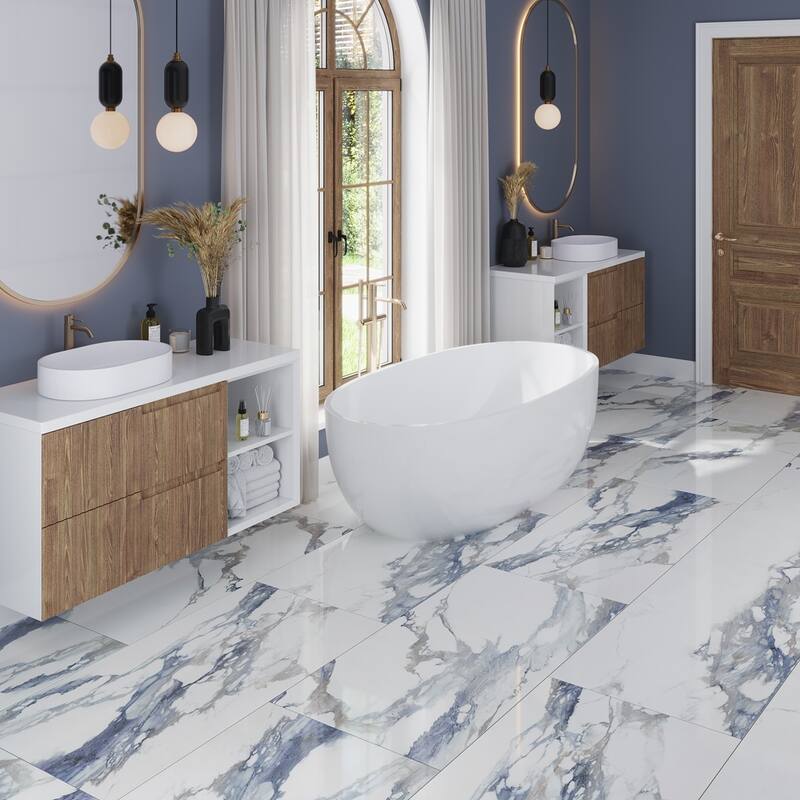 Apollo tile 24" x 48" Splendor Polished Air Superiority Blue Porcelain Tile (15.55 sq ft/case) - 2 Pack