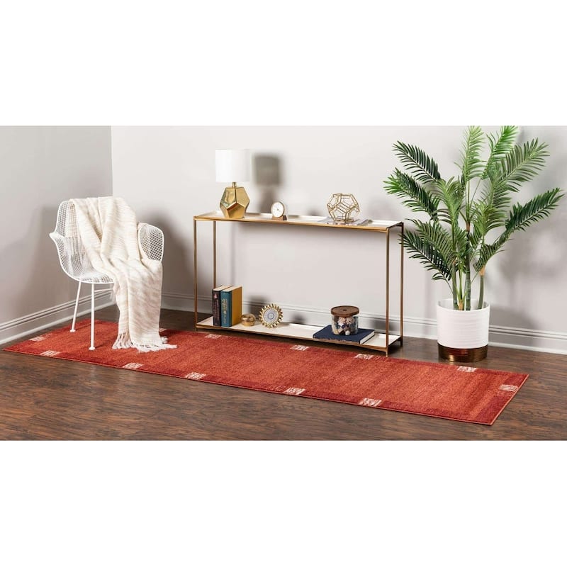 Contemporary Weby Collection Area Rug - 2'7"x10' - Rust Red