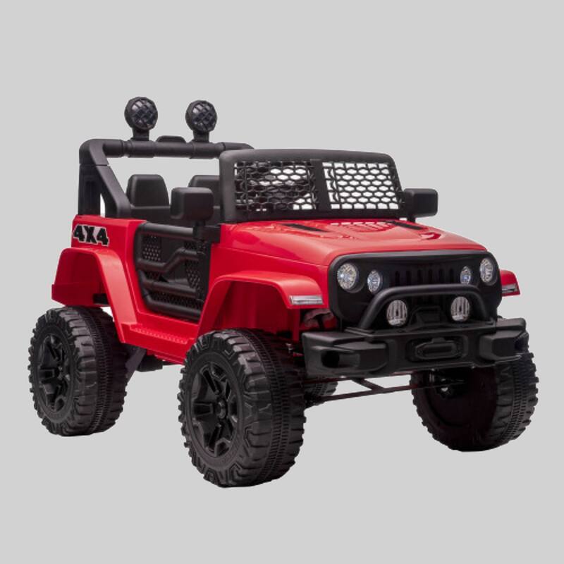 12V Electric Ride On Toy Truck with Remote Control, Spring Suspension, Horn, LED Lights, Adjustable Speed - Red